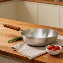 Deep Aluminum Frying Pan with Wooden Handle - 9''
