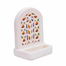 Artisanal Ceramic Card Holder with Arabesque Arch Pattern