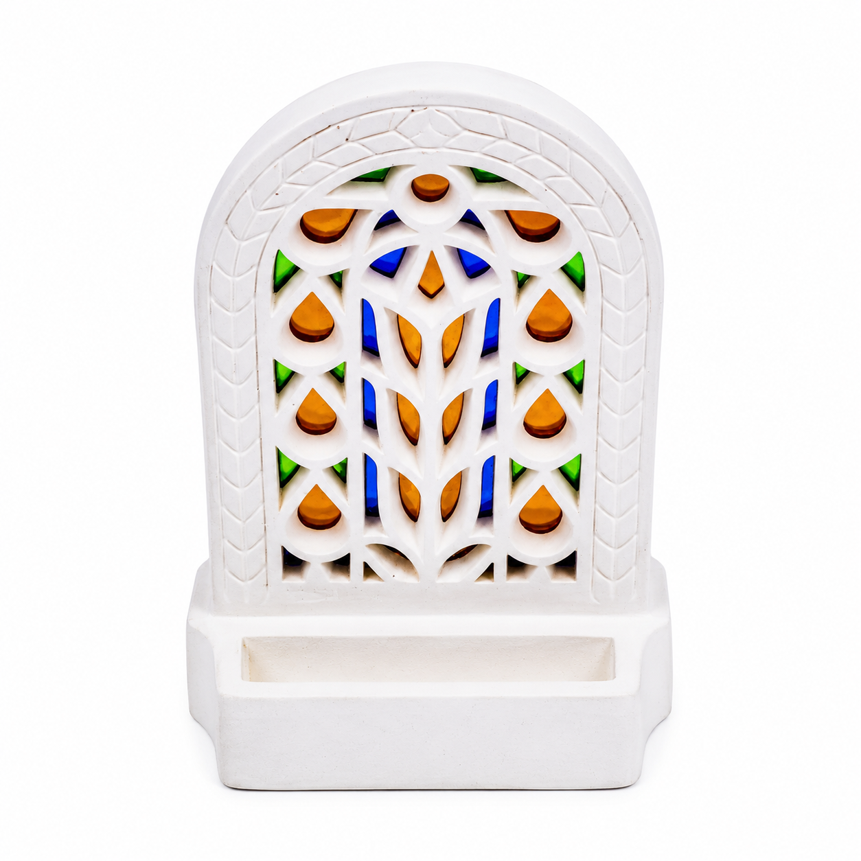 Artisanal Ceramic Card Holder with Arabesque Arch Pattern