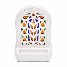 Artisanal Ceramic Card Holder with Arabesque Arch Pattern