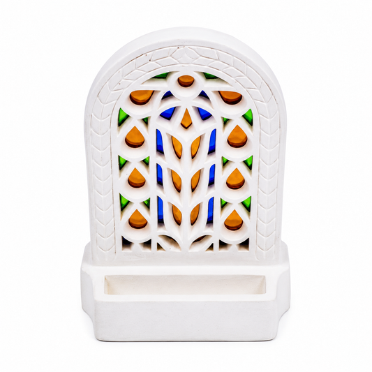 Artisanal Ceramic Card Holder with Arabesque Arch Pattern