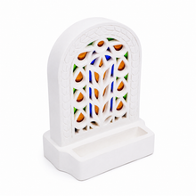 Artisanal Ceramic Card Holder with Arabesque Arch Pattern