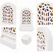 Artisanal Ceramic Card Holder with Arabesque Arch Pattern