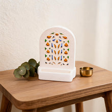 Artisanal Ceramic Card Holder with Arabesque Arch Pattern