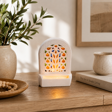 Artisanal Ceramic Card Holder with Arabesque Arch Pattern