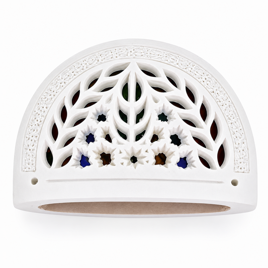 Yemeni Arched Decorative Accent with Intricate Openwork & Colored Inlay-Style Design