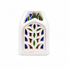 Decorative Yemeni Tabletop Ornament – Medium White Architectural Accent with Blue & Green Details, 4.5 in