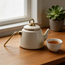Premium Ceramic Teapot 1.0L - Ivory/Cream Finish with Gold Hardware