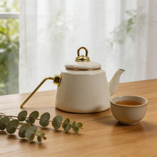 Premium Ceramic Teapot 1.0L - Ivory/Cream Finish with Gold Hardware