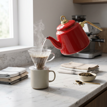 Premium Ceramic Teapot 1.0L - Red Finish with Gold Hardware