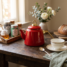 Premium Ceramic Teapot 1.0L - Red Finish with Gold Hardware