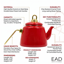 Premium Ceramic Teapot 1.0L - Red Finish with Gold Hardware