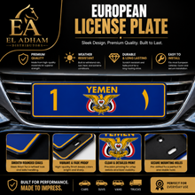 Yemeni National Emblem Aluminum License Plate (European Style) – Blue