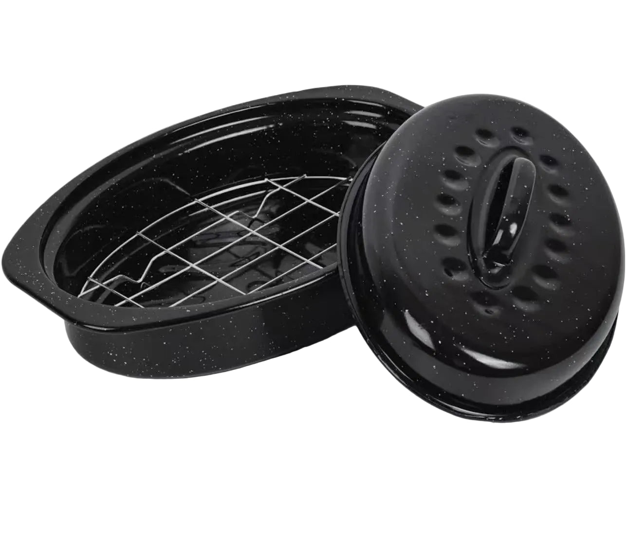 13" Oval Covered Roaster with Metal Grate - Black | Oven-Safe Non-Stick Bakeware