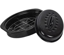 13" Oval Covered Roaster with Metal Grate - Black | Oven-Safe Non-Stick Bakeware
