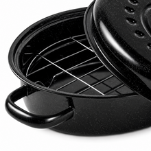 El Adham 17 in Oval Enamel Roaster with Lid and Rack, 5.5 Qt, Black