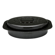 El Adham 17 in Oval Enamel Roaster with Lid and Rack, 5.5 Qt, Black