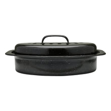 El Adham 17 in Oval Enamel Roaster with Lid and Rack, 5.5 Qt, Black
