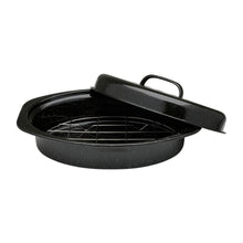 El Adham 17 in Oval Enamel Roaster with Lid and Rack, 5.5 Qt, Black