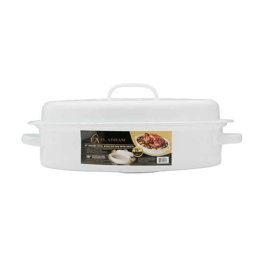 15" Oval Covered Roaster with Metal Grate - Ivory| Oven-Safe Non-Stick Bakeware