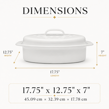 17-Inch Oval Covered Roaster with Metal Grate, Ivory Speckled Oven-Safe Non-Stick Bakeware