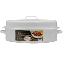 17-Inch Oval Covered Roaster with Metal Grate, Ivory Speckled Oven-Safe Non-Stick Bakeware
