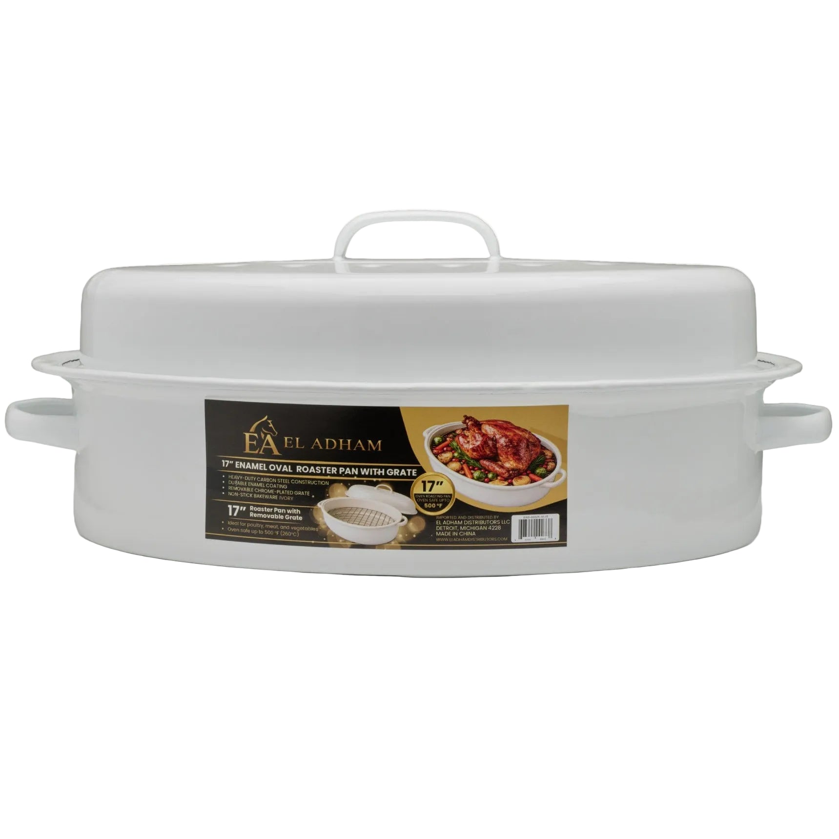 17" Oval Covered Roaster with Metal Grate - Ivory | Oven-Safe Non-Stick Bakeware