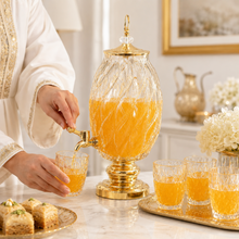7-Piece Amber Glass Beverage Dispenser Set with 8L Drink Server and 6 Tumblers