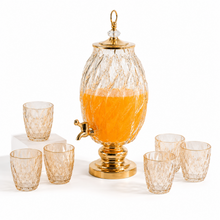 7-Piece Amber Glass Beverage Dispenser Set with 8L Drink Server and 6 Tumblers