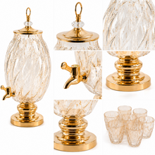 7-Piece Amber Glass Beverage Dispenser Set with 8L Drink Server and 6 Tumblers