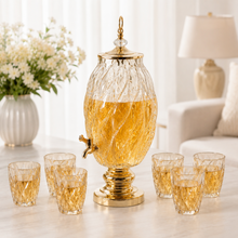 7-Piece Amber Glass Beverage Dispenser Set with 6 Tumblers, 6L