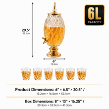 7-Piece Amber Glass Beverage Dispenser Set with 6 Tumblers, 6L