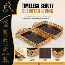 Luxury Black & Gold Glass Serving Tray Set - 2PC Gold Mosaic