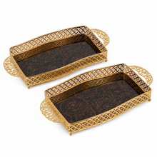 Luxury Black & Gold Glass Serving Tray Set - 2PC Gold Mosaic