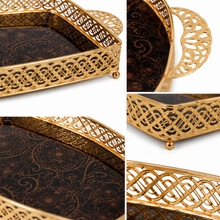 Luxury Black & Gold Glass Serving Tray Set - 2PC Gold Mosaic