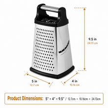 Black and Silver Box Grater with Raised Handle, 9.5 Inch