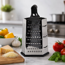 Black and Silver Hexagonal Box Grater with Handle, 9.5 Inch