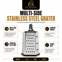 Black and Silver Hexagonal Box Grater with Handle, 9.5 Inch
