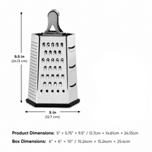 Black and Silver Hexagonal Box Grater with Handle, 9.5 Inch