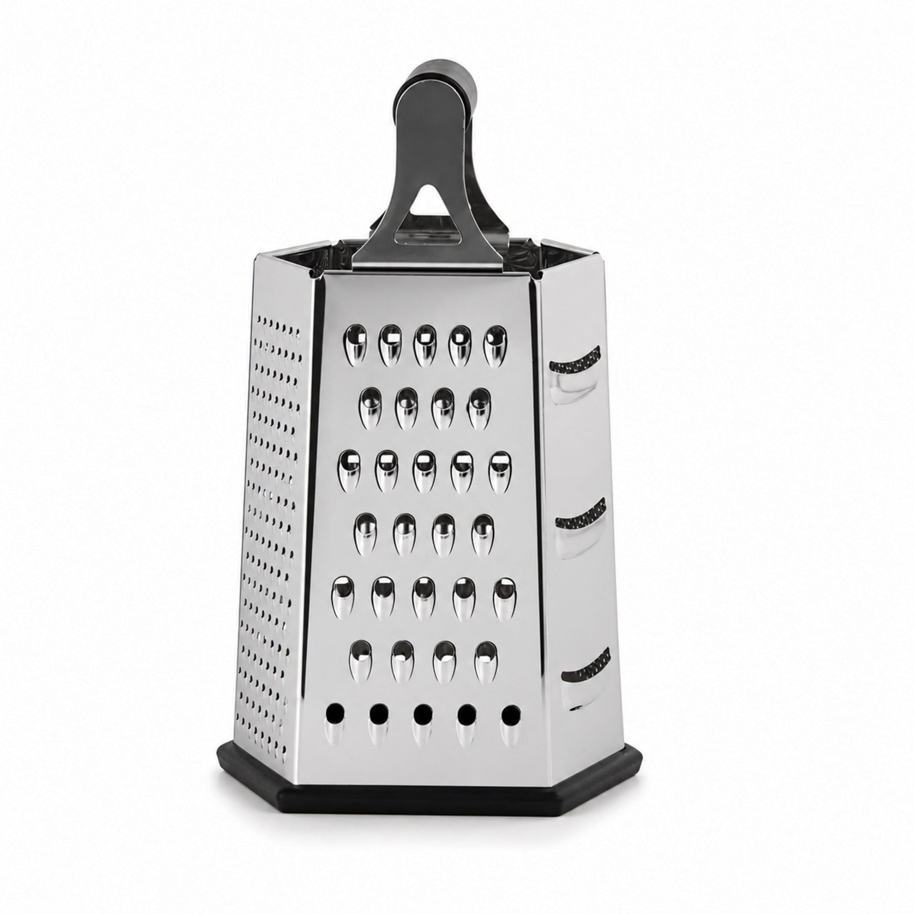 Black and Silver Hexagonal Box Grater with Handle, 9.5 Inch