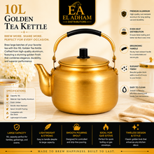 10L Golden Tea Kettle with Lid and Carry Handle