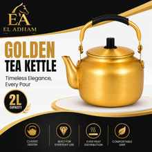 2L Gold-Tone Tea Kettle with Black Grip Handle and Lid