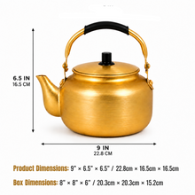 3L Golden Tea Kettle with Black Grip Handle and Fitted Lid
