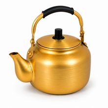 3L Golden Tea Kettle with Black Grip Handle and Fitted Lid