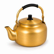 8L Golden Tea Kettle with Black Grip Handle and Fitted Lid