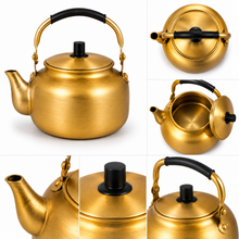 8L Golden Tea Kettle with Black Grip Handle and Fitted Lid