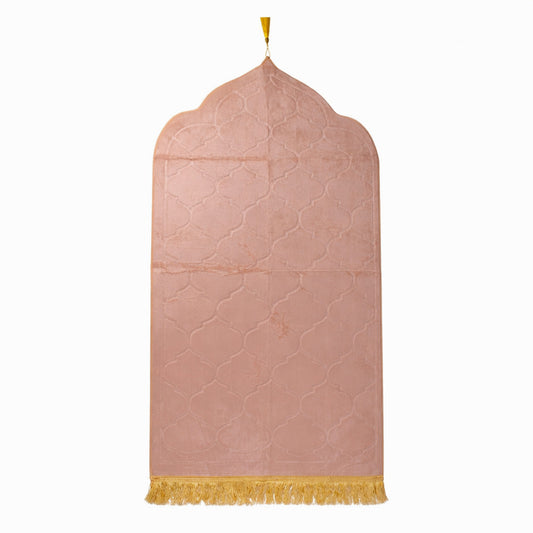 Beige Premium Velvet Muslim Prayer Rug