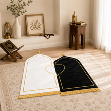 His and Hers White-Black Anti-Slip Padded Prayer Mat