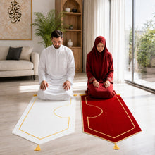 Couples Anti-Slip Padded Prayer Mat Set, White and Red, 46 x 26 Inch