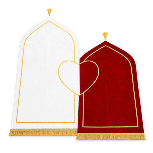 His and Hers White-Red Anti-Slip Padded Prayer Mat